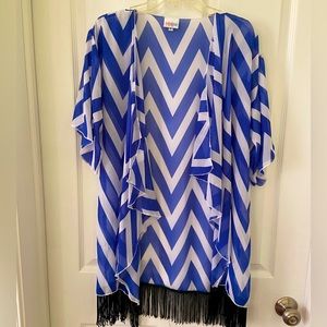 LuLaRoe Blu & White Chevron Sheer Kimono
